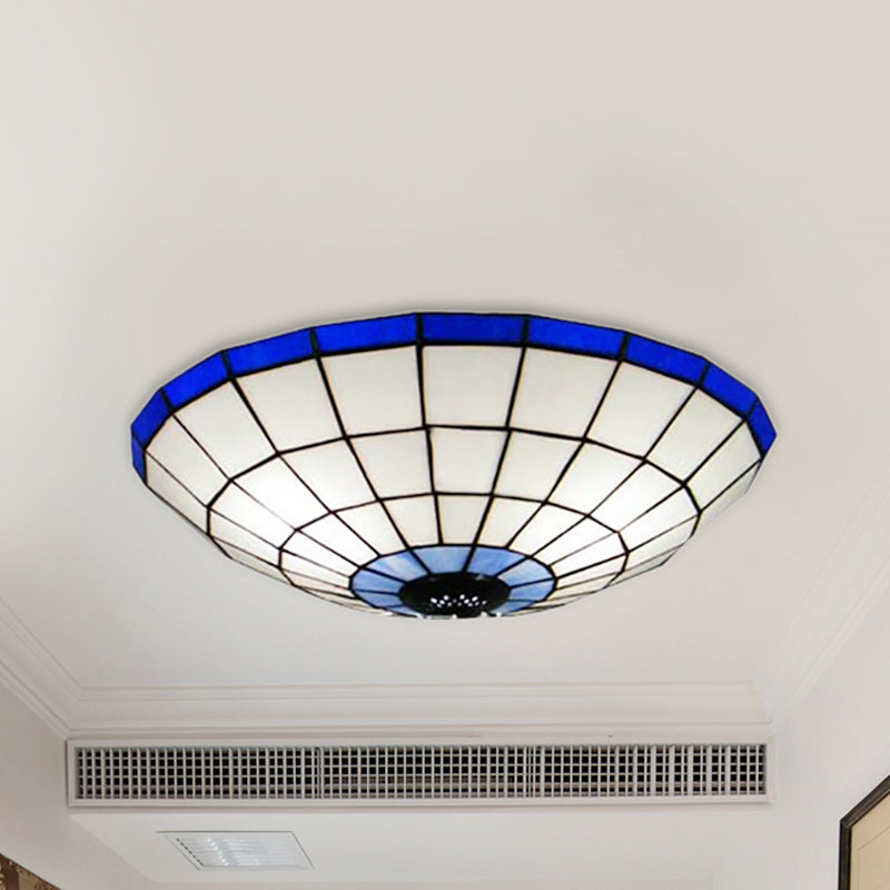 Tiffany Style Stained Glass Flush Mount Light in Blue - Perfect for Living Room - 3 Width Sizes Available