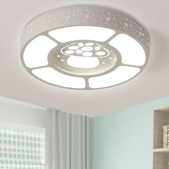 White Metal Mushroom LED Ceiling Lamp - Cartoon Flushmount Light for Kindergarten