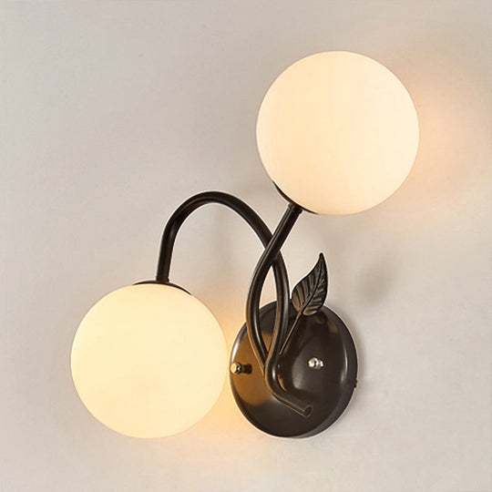 Modern Double Globe Opal Glass Wall Light: 2-Bulb Coffee Shop Sconce In Black/Gold