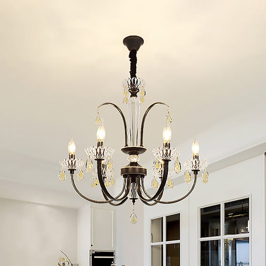 Traditional Metal Black Candle Ceiling Light - 6/8/10 Lights Living Room Fixture