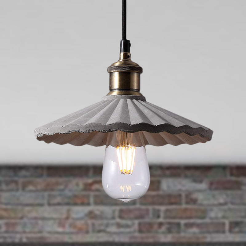 Industrial Cement 1-Light Gray Scalloped Hanging Light Fixture For Kitchen Suspension Grey