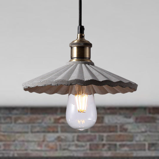 Industrial Cement 1-Light Gray Scalloped Hanging Light Fixture For Kitchen Suspension Grey