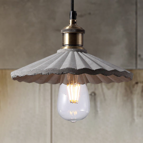 Gray Scalloped Industrial Cement Hanging Light Fixture for Kitchen - 1-Light Suspension Light