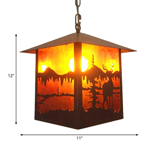 Country Style Elk Restaurant Hanging Light - Metal Pendant Lighting Rustic 1-Light Kit