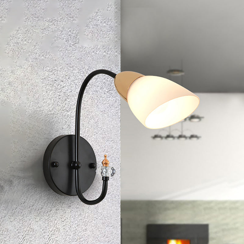 Modern Oval Milky Glass Wall Mounted Lamp: Black Living Room Sconce Light