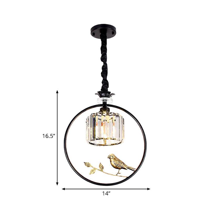 Minimalist Crystal Hanging Pendant Lamp - Cylinder Shape With Gold/Black Ring Ideal For Dining Room