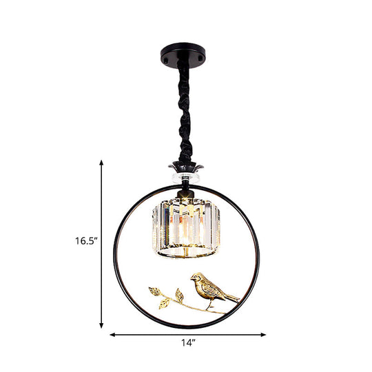 Minimalist Crystal Hanging Pendant Lamp - Cylinder Shape With Gold/Black Ring Ideal For Dining Room