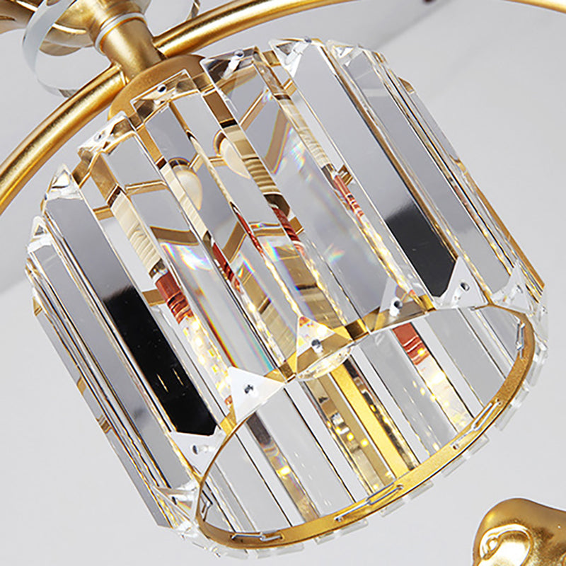 Minimalist Crystal Hanging Pendant Lamp - Cylinder Shape With Gold/Black Ring Ideal For Dining Room