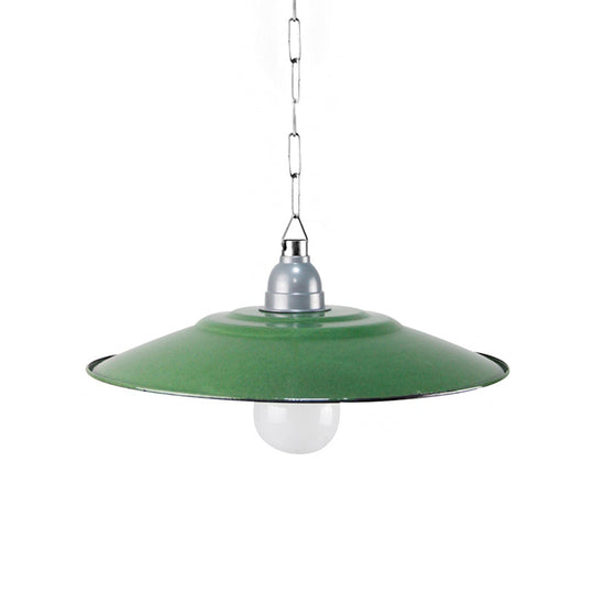 Industrial Enamel Farmhouse Pendant Light - Green Saucer Shade, 1 Light, 11"/12" Diameter