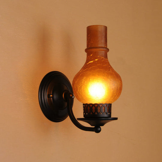 Rustic White/Amber Crackle Glass Wall Mounted Light Fixture With Bulb Vase Shade - Elegant Lighting