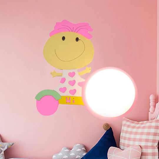 Warm Wood Cartoon Led Wall Sconce For Nursery Or Bedroom Pink / Kid