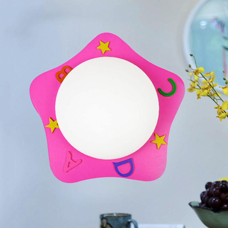 Warm Wood Cartoon Led Wall Sconce For Nursery Or Bedroom Pink / Star