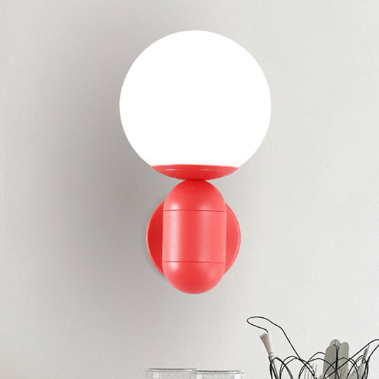 Modern 1-Light Metallic Wall Lamp With Orb Shade - Perfect For Balcony And Kitchen Pink