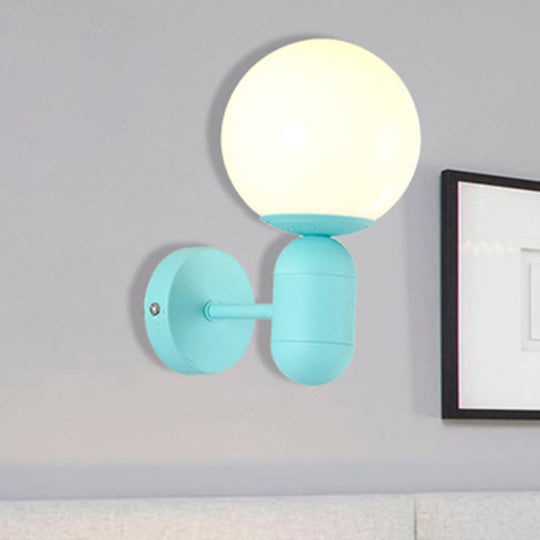 Modern 1-Light Metallic Wall Lamp With Orb Shade - Perfect For Balcony And Kitchen Blue