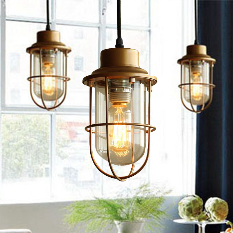 Vintage Retro Brass Pendant Light With Clear Glass Shade - Hanging Ceiling Fixture