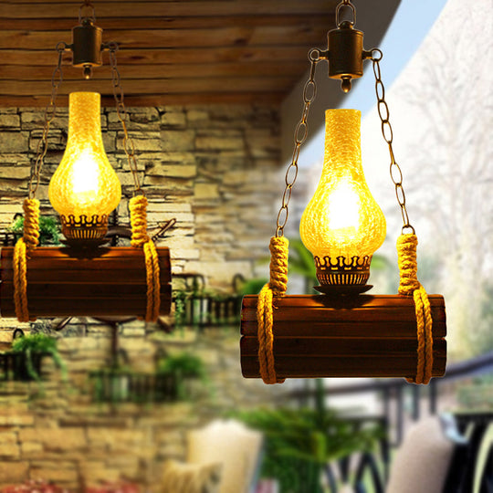 Vintage Pendant Lighting: 1-Light Hanging Ceiling Light with Kerosene Crackle Glass, Perfect for Living Rooms