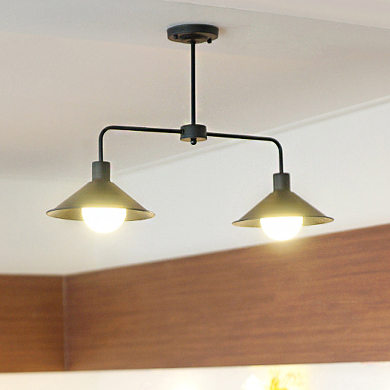 Industrial Conic Pendant Light - Black/White Stylish Metallic 2 Heads With Angle Arm Perfect For