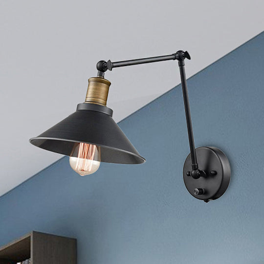 2-Pack Metal Cone Wall Mount Light With Adjustable Arm - Vintage Black Bedroom Lighting 1 Bulb