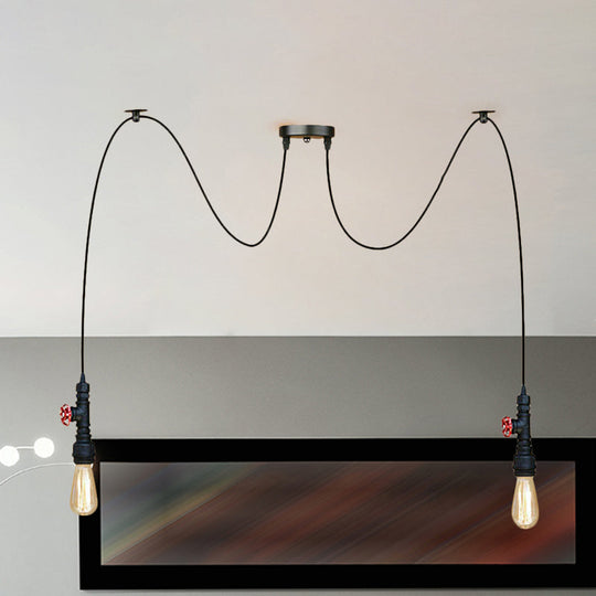 Industrial Metal Pendant Lamp with Valve and Pipe Design - Black, 2/3 Lights - Kitchen Ceiling Fixture