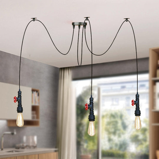 Industrial Style Black Pendant Lamp With Pipe Design And Valve For Kitchen 3 /