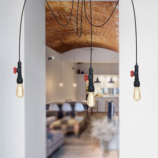 Industrial Style Black Pendant Lamp With Pipe Design And Valve For Kitchen