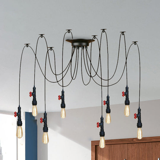 Industrial Metal Pendant Lamp with Valve and Pipe Design - Black, 2/3 Lights - Kitchen Ceiling Fixture