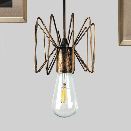 Farmhouse Open Bulb Pendant Light in Aged Brass for Restaurants - Wrought Iron Lighting