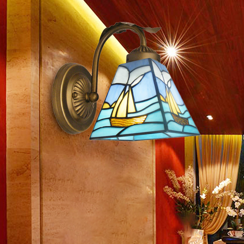 Light Sailboat Wall Sconce: Nautical Stained Glass In Brass