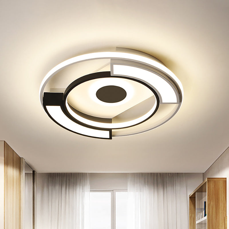 Contemporary Black/White LED Surface Mount Ceiling Lights, Metal & Acrylic, 16"/19.5" Diameter - Ideal for Living Room