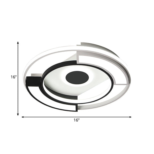 Contemporary Black/White LED Surface Mount Ceiling Lights, Metal & Acrylic, 16"/19.5" Diameter - Ideal for Living Room