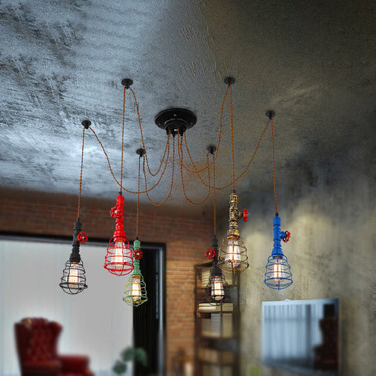 Industrial Pipe Pendant Ceiling Light With 6-Lights Iron Hanging Lamp - Black Shade Optional Living