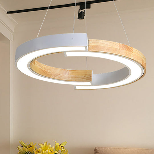 15"/19" Wide Nordic Style Wood Hanging Lamp with Black/White Ring Suspension - ideal for Bedroom and Restaurant