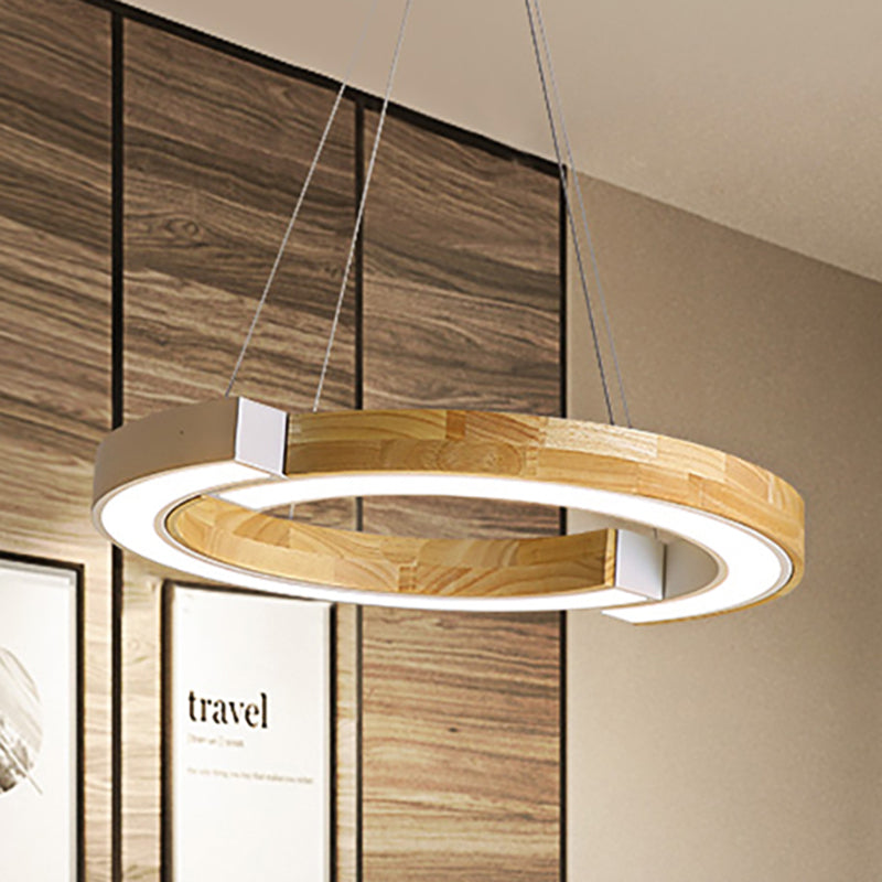 15"/19" Wide Nordic Style Wood Hanging Lamp with Black/White Ring Suspension - ideal for Bedroom and Restaurant