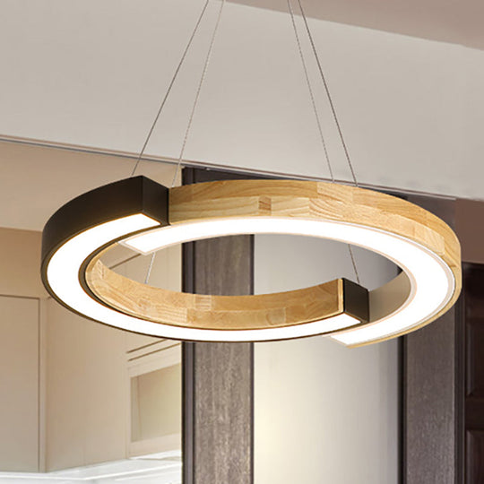 15"/19" Wide Nordic Style Wood Hanging Lamp with Black/White Ring Suspension - ideal for Bedroom and Restaurant