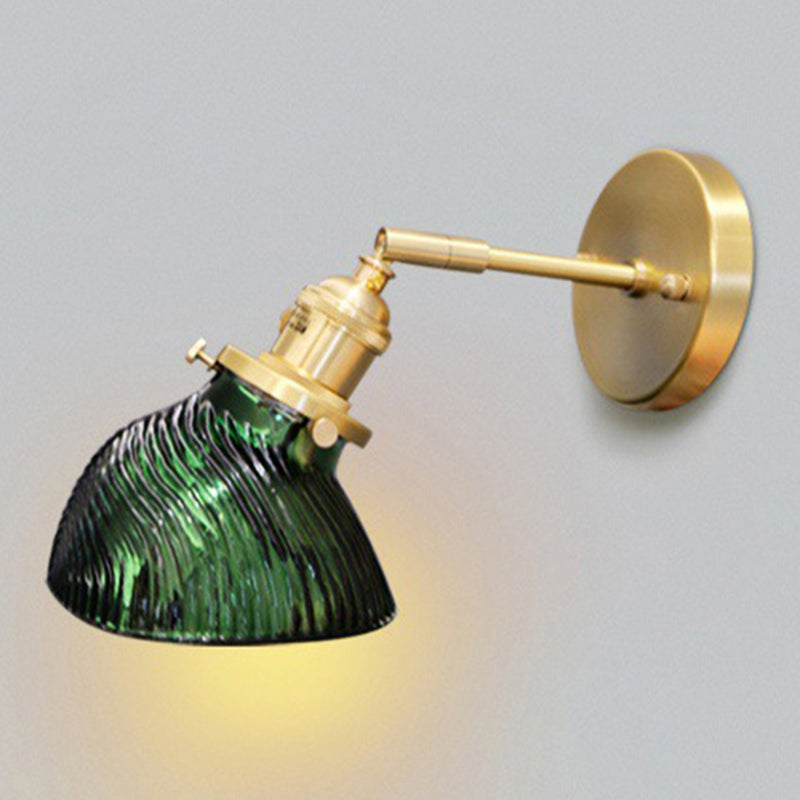 Rotatable Bedroom Sconce Lamp - Metal Single Light Green And Brass Wall Fixture For Adults