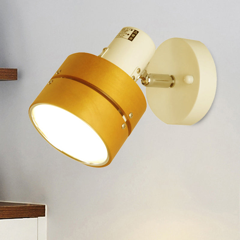 Wooden Contemporary Wall Sconce With Adjustable Drum Light For Study Rooms