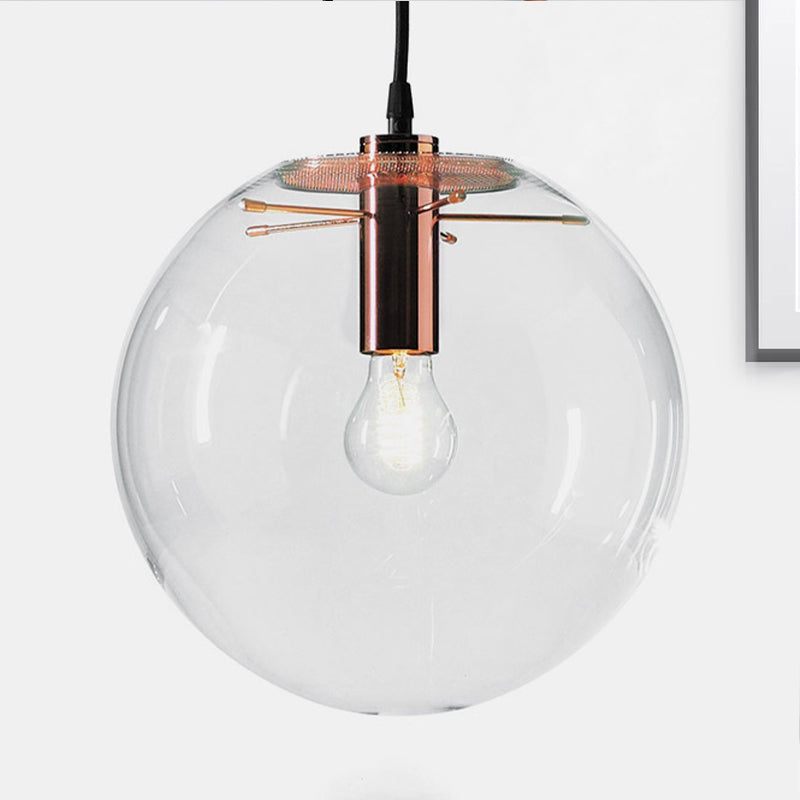 Modern 1-Light Round Pendant Light with Clear Glass and 6"/8"/12" Wide Hanging Lamp in Rose Gold