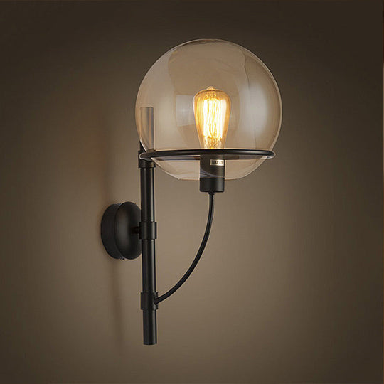 Industrial Black Clear Glass Wall Sconce Light Fixture For Coffee Shop