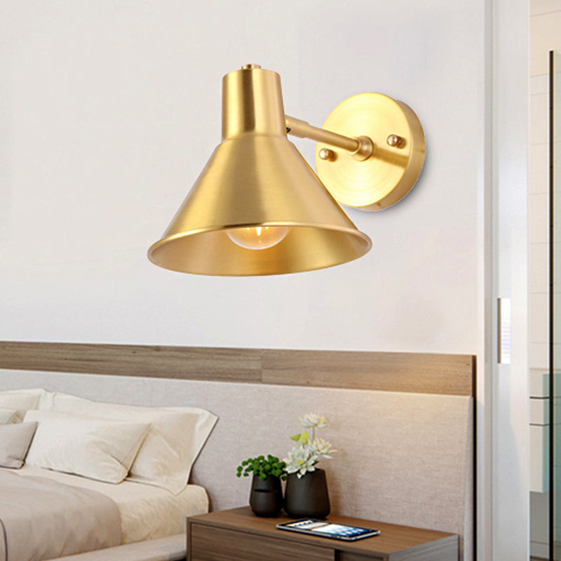 Vintage Brass Flared Wall Sconce Light With Adjustable Arm - Bedroom Lighting