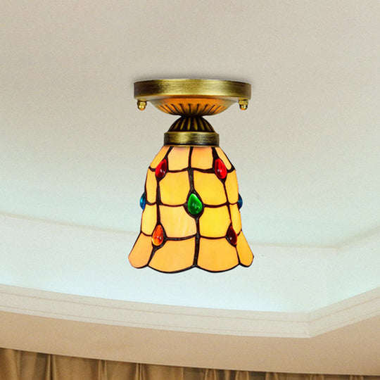 Tiffany Traditional Bell Ceiling Light: Jewelry Shell Flush Mount For Hotels (1 Light Yellow) Yellow