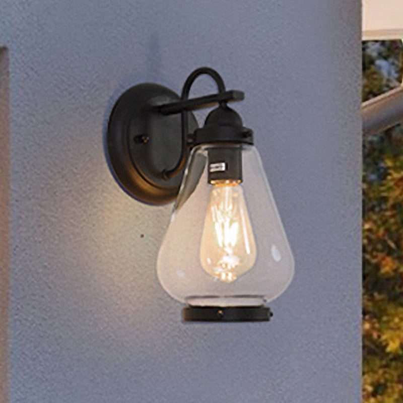 Modern Black Glass Sconce Light: 1-Light Industrial Wall Lamp For Porch