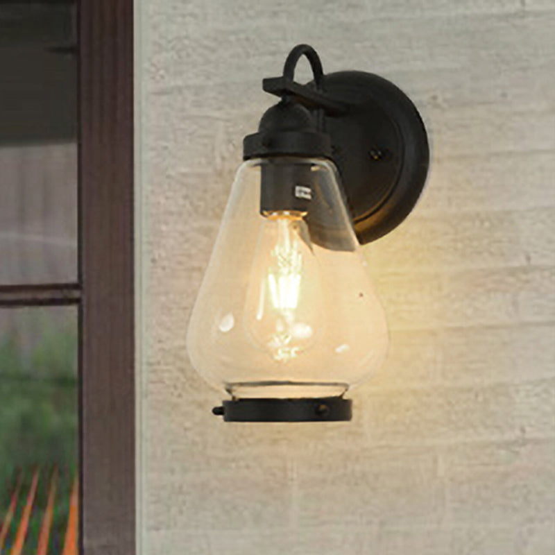 Modern Black Glass Sconce Light: 1-Light Industrial Wall Lamp For Porch