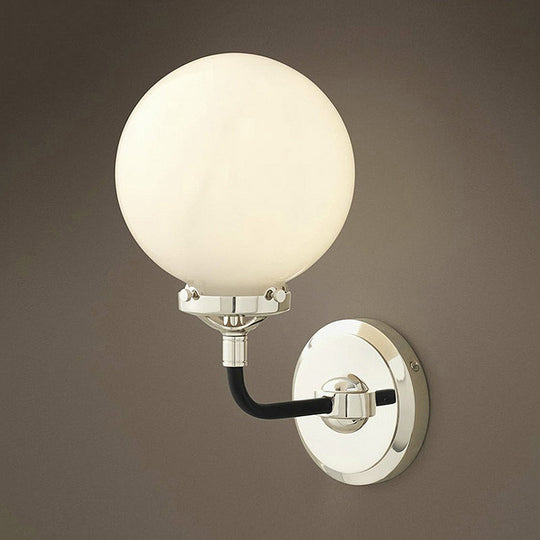 Modern Opal Glass Sconce Light With Globe Shade In Antique Brass/Chrome 1 / Chrome