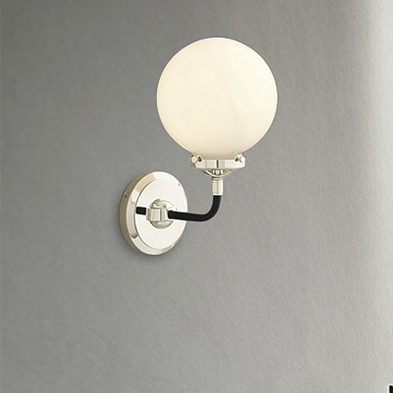 Modern Opal Glass Sconce Light With Globe Shade In Antique Brass/Chrome