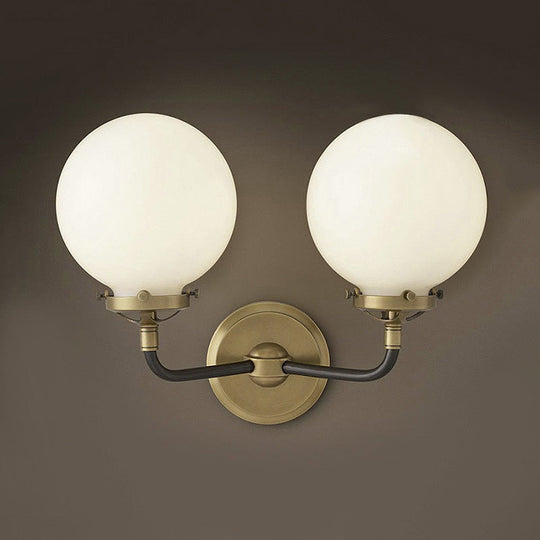 Modern Opal Glass Sconce Light With Globe Shade In Antique Brass/Chrome 2 / Brass