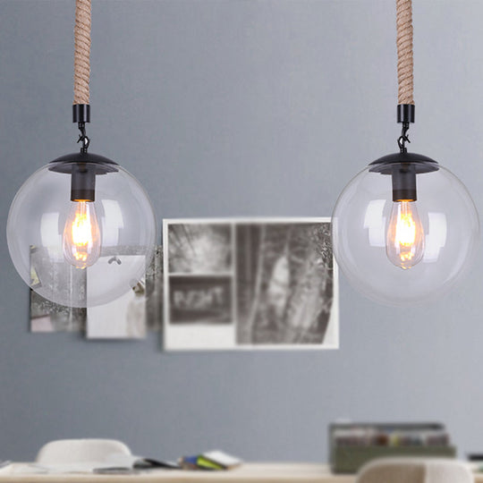 Global Glass Pendant Light | Industrial Dining Room Ceiling Fixture in Clear- 1-Light, 6"/8" Wide