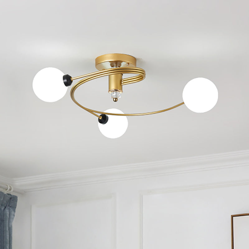 Sleek Gold Spiral Semi Flush Ceiling Light - Nordic Style with 3/5 Lights & Clear/Milk/White Glass Shade