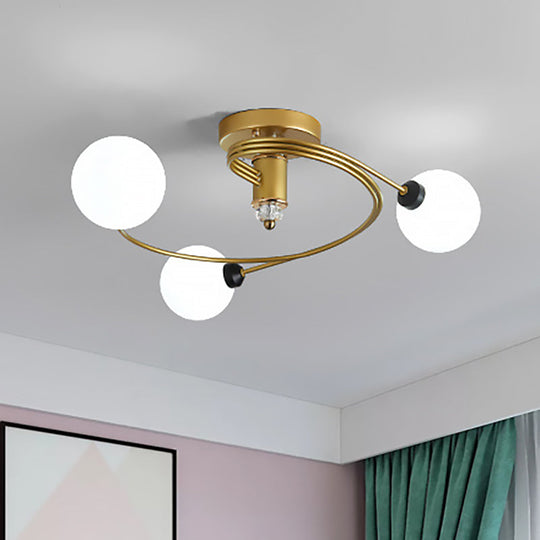 Sleek Gold Spiral Semi Flush Ceiling Light - Nordic Style with 3/5 Lights & Clear/Milk/White Glass Shade