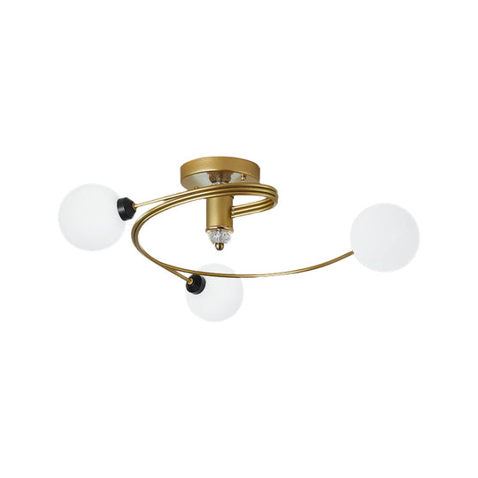 Sleek Gold Spiral Semi Flush Ceiling Light - Nordic Style with 3/5 Lights & Clear/Milk/White Glass Shade