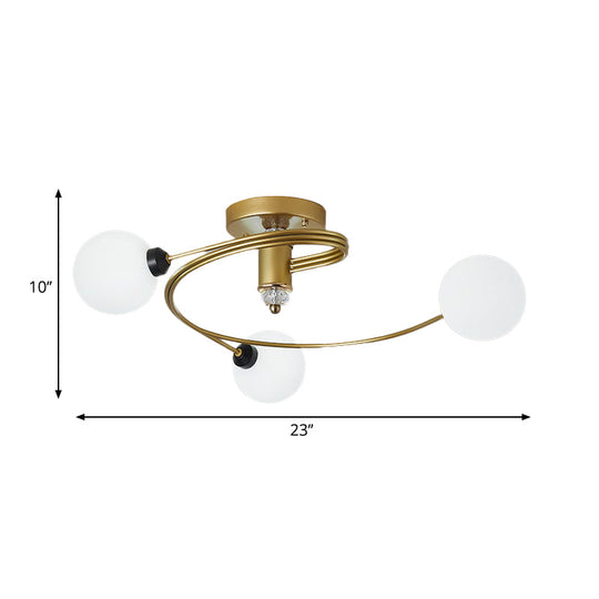 Sleek Gold Spiral Semi Flush Ceiling Light - Nordic Style with 3/5 Lights & Clear/Milk/White Glass Shade